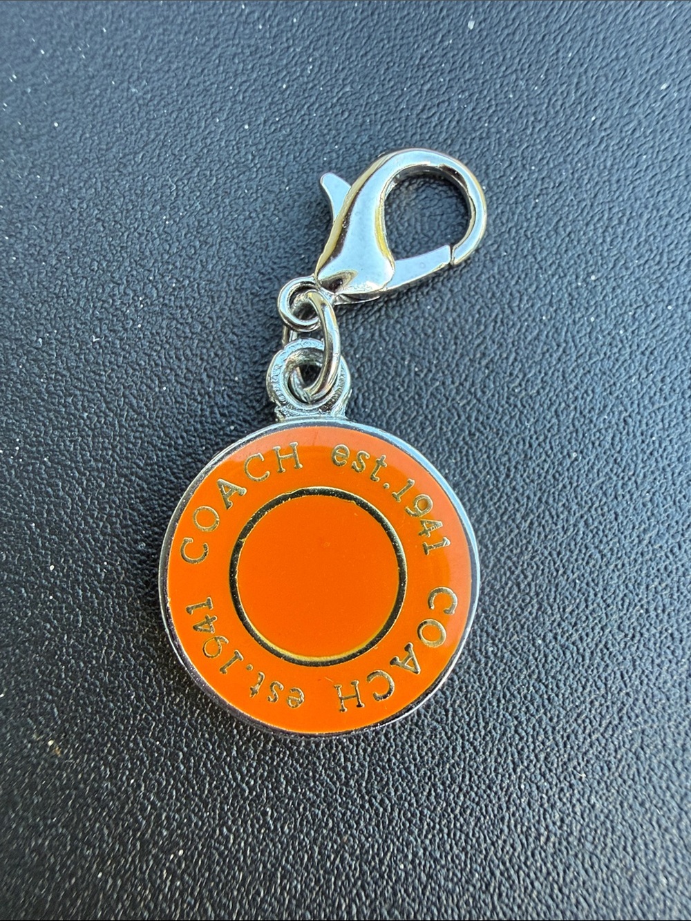 Coach Orange Enamel Circle Charm with Lobster Clasp